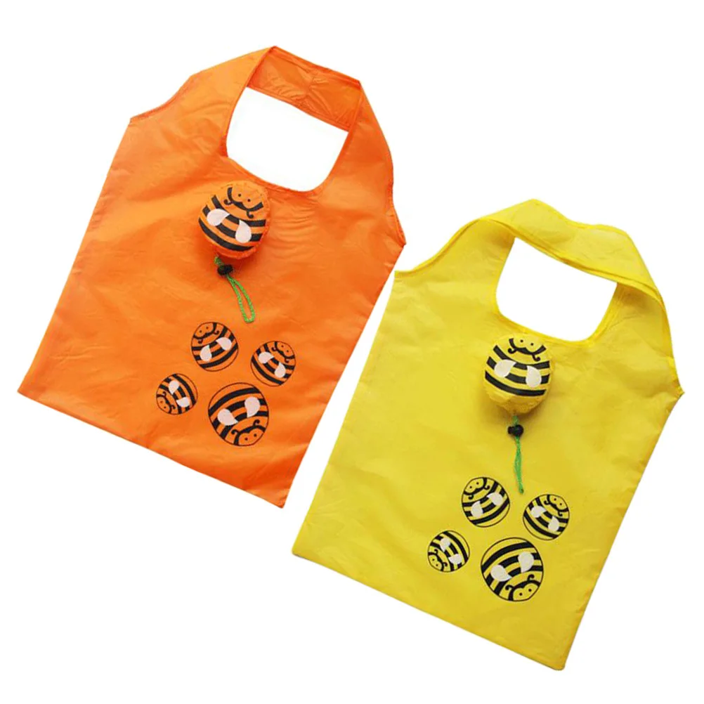 

2Pcs Eco Friendly Shopping Bags Premium Polyester Reusable Washable Tote for Grocery Storage Portable Foldable Cartoon Bee