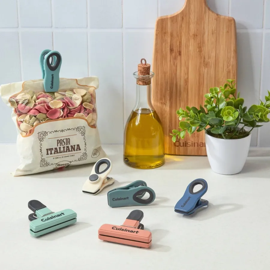 6pc Multicolored Magnetic Chip Clips, Plastic Food Bag Sealer Clips, Kitchen Food Storage Accessories, Built‑in Magnet for Refrigerator