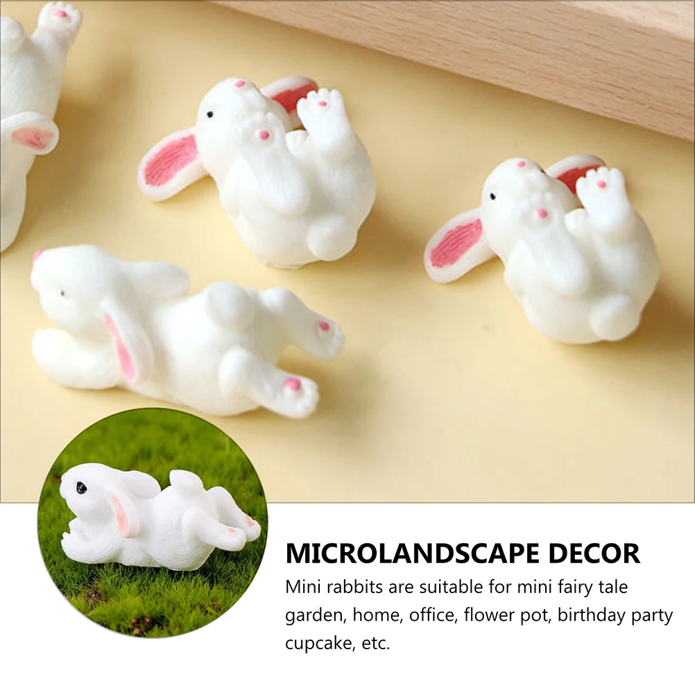 

6 pcs Cartoon Bunny Resin Microlandscape Decors For Cake Photo Props Home Party Garden Car Adornment Pink White