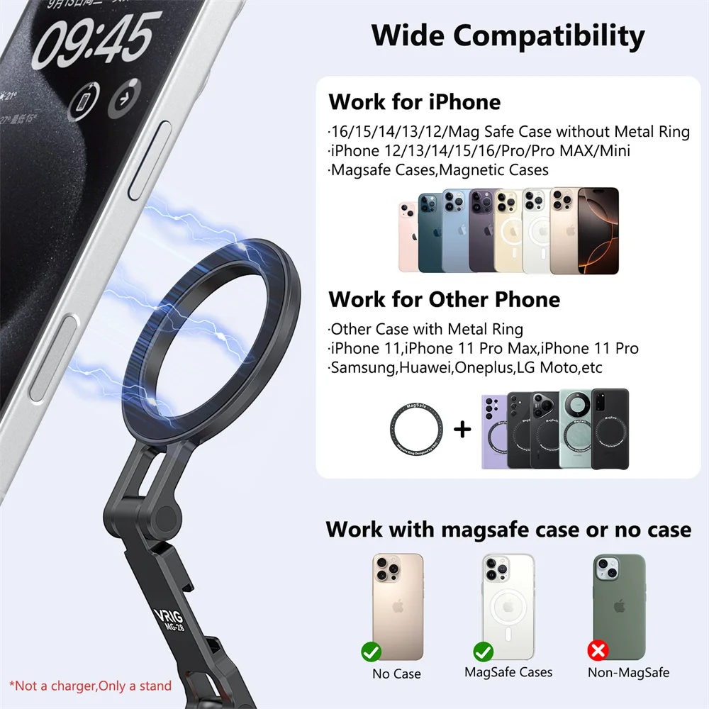 VRIG 마그네틱 콜드슈 마운트 폰 홀더 W 1/4 폰 삼각대 마운트 (MagSafe 아이... - 4