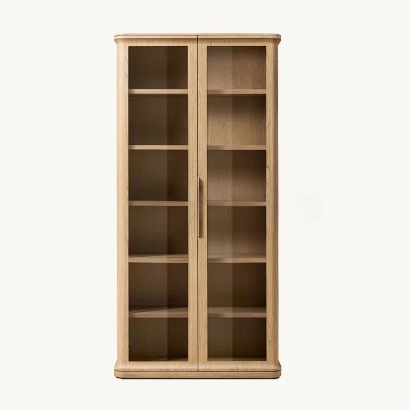 Luxury modern French solid wood glass double door cabinets, living room kitchen home furniture