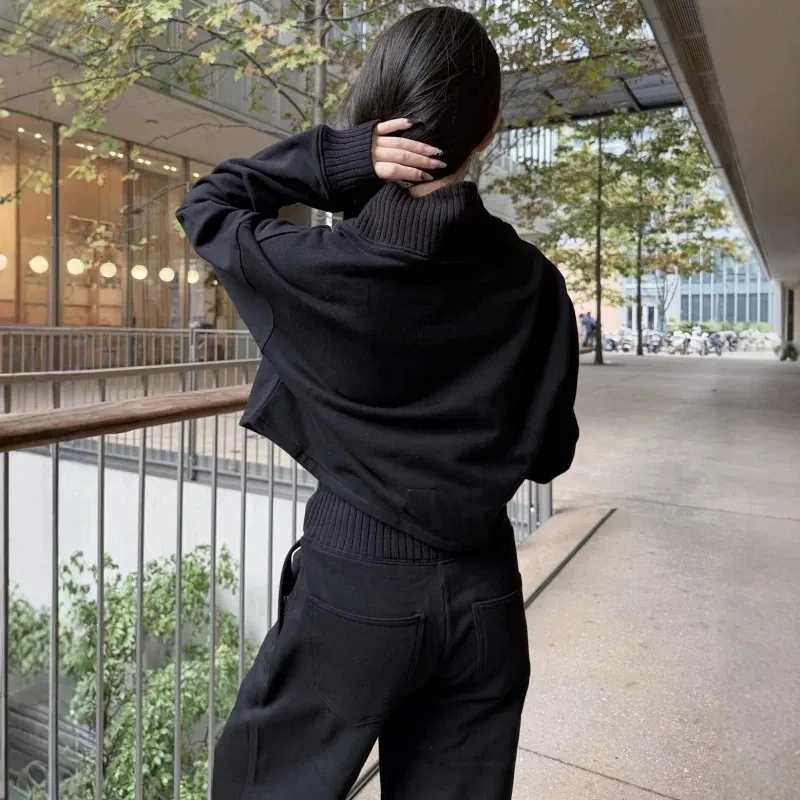 

2025 Winter Women Fleece Half Turtleneck Sweatshirt Warm Loose Cropped Pullover Street Fashion Soft Casual Sport Hoodie Style