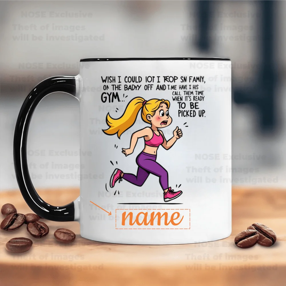 Custom Name Text Mug Personalized Fitness Theme Running Lady Design Coffee Cup Dishwasher Microwave Safe Reusable Birthday Chris