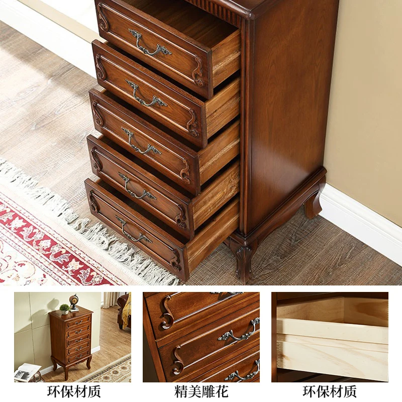 American chest of drawers All solid wood Living room side cabinet Storage small vertical cabinet Master bedroom chest of drawers