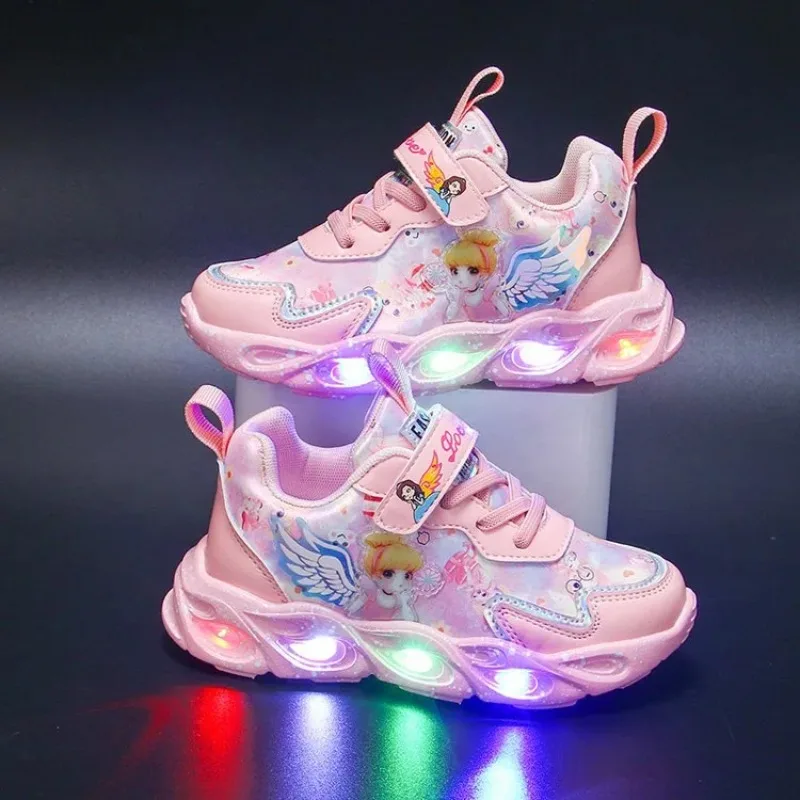 

Disney Girls' Light-Up Sneakers - Spring 2025 Breathable Mesh & Leather Sports Shoes, Versatile School & Play Wear