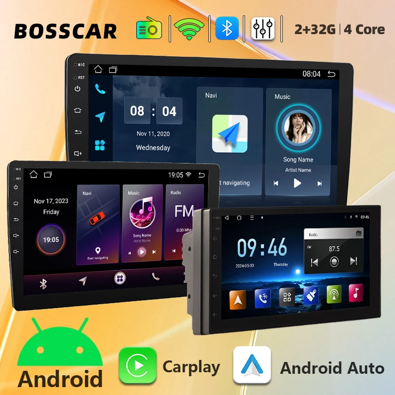 

BOSSCAR 7/9/10Inch Car Radio 2Din Android Carplay Universal Touchscreen Wireless GPS Multimedia Video Player Autoradio MP5 MP4