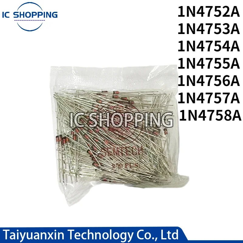 250PCS 1W Zener Diode 1N4752A 1N4753A 1N4754A 1N4755A 1N4756A 1N4757A 1N4758A 33V 36V 39V 43V 47V 51V 56V