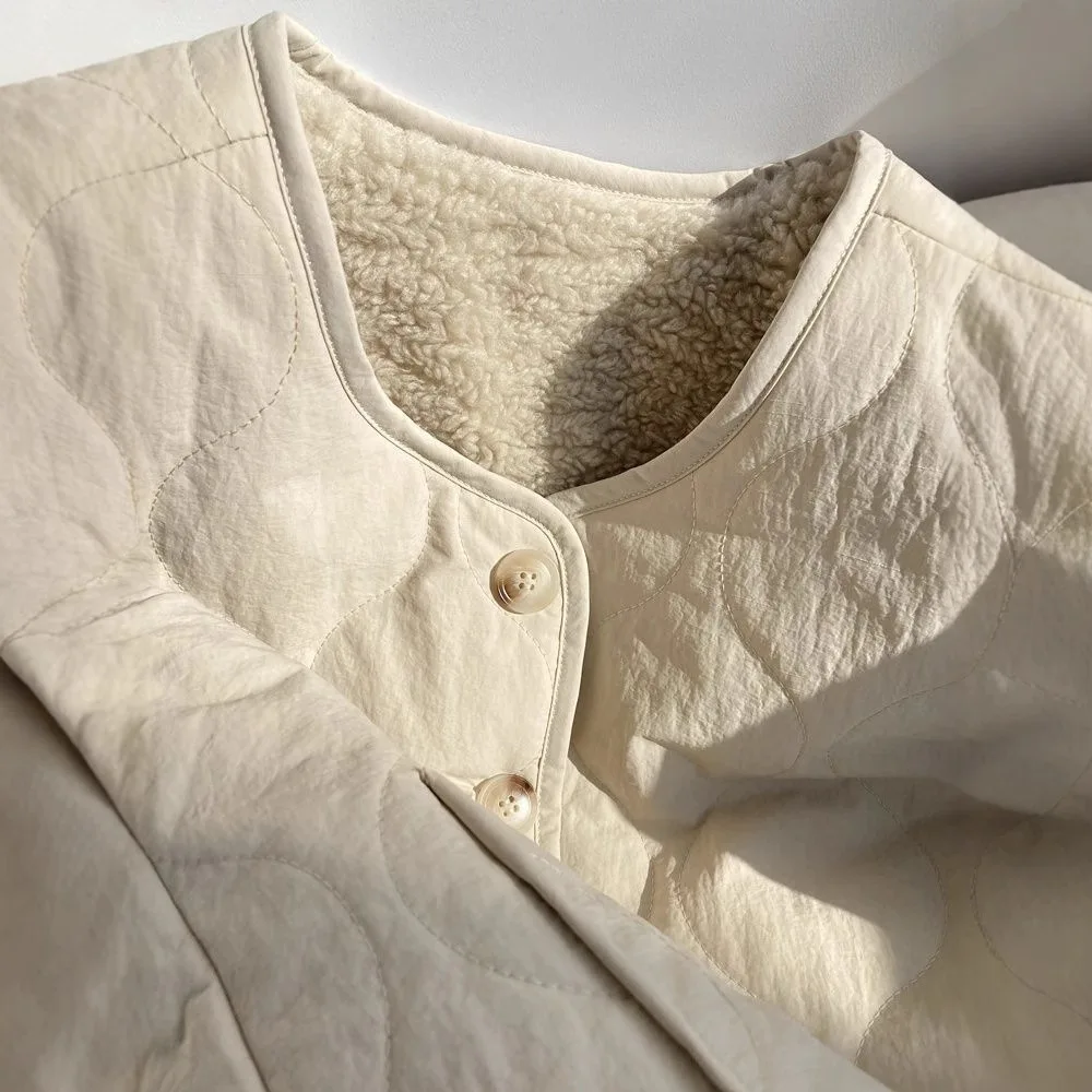 Parkas Women Vest Coats Lamb Wool Round Neck Jackets Sleeveless Thick Warm Y2k Streetwear Elegant Jacket Coat Autumn Winter 2025