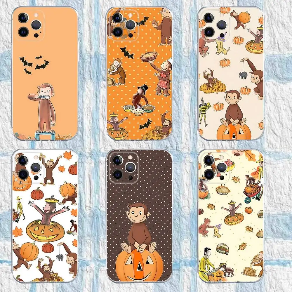 

Curious George Monkey Pumpkin Phone Case For iPhone 17,16,15,14,13,12,11 Pro,Max,Plus,X,XS,XR,SE4,E Mini Transparent Soft Cover