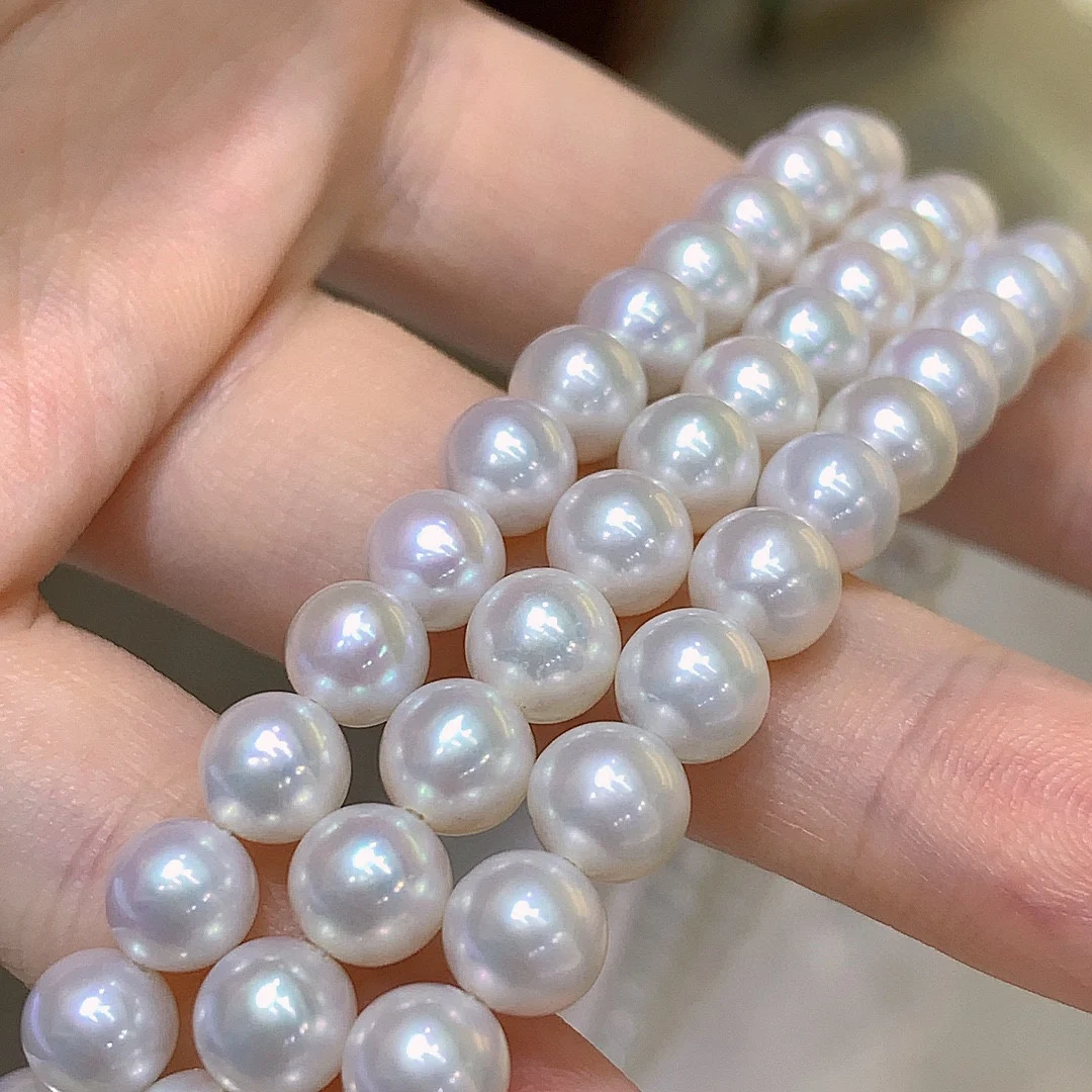 Elegant 6-8mm White Akoya Natural Pearl Necklace for Women Round Pearl Necklace,Fine Jewelry 925 Silver Buckle,Wedding/Date