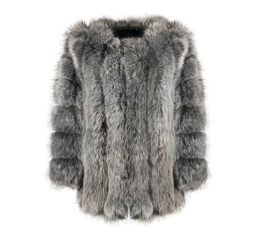 APIPEE Fake Fox Fur Coat Silver Fox Fur Coat Women Winter Black Coat Long Sleeve Jacket Outerwear Women Fashion Casaco Feminino