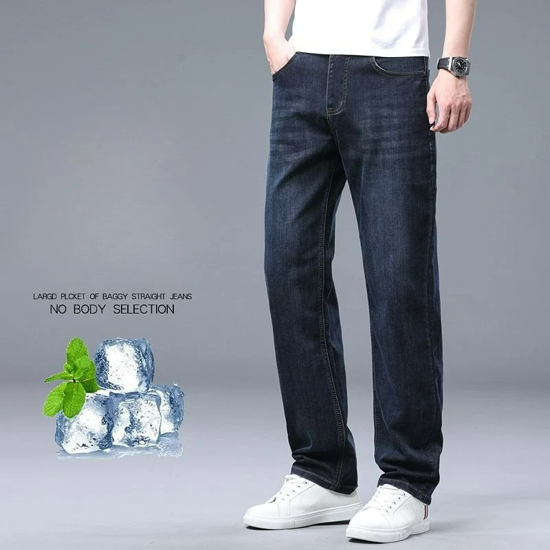 Spring Summer Men's Fit Straight Lightweight Cotton Stretch Jeans Business Casual High Waist Thin Breathable Jeans Men Y2k Pants