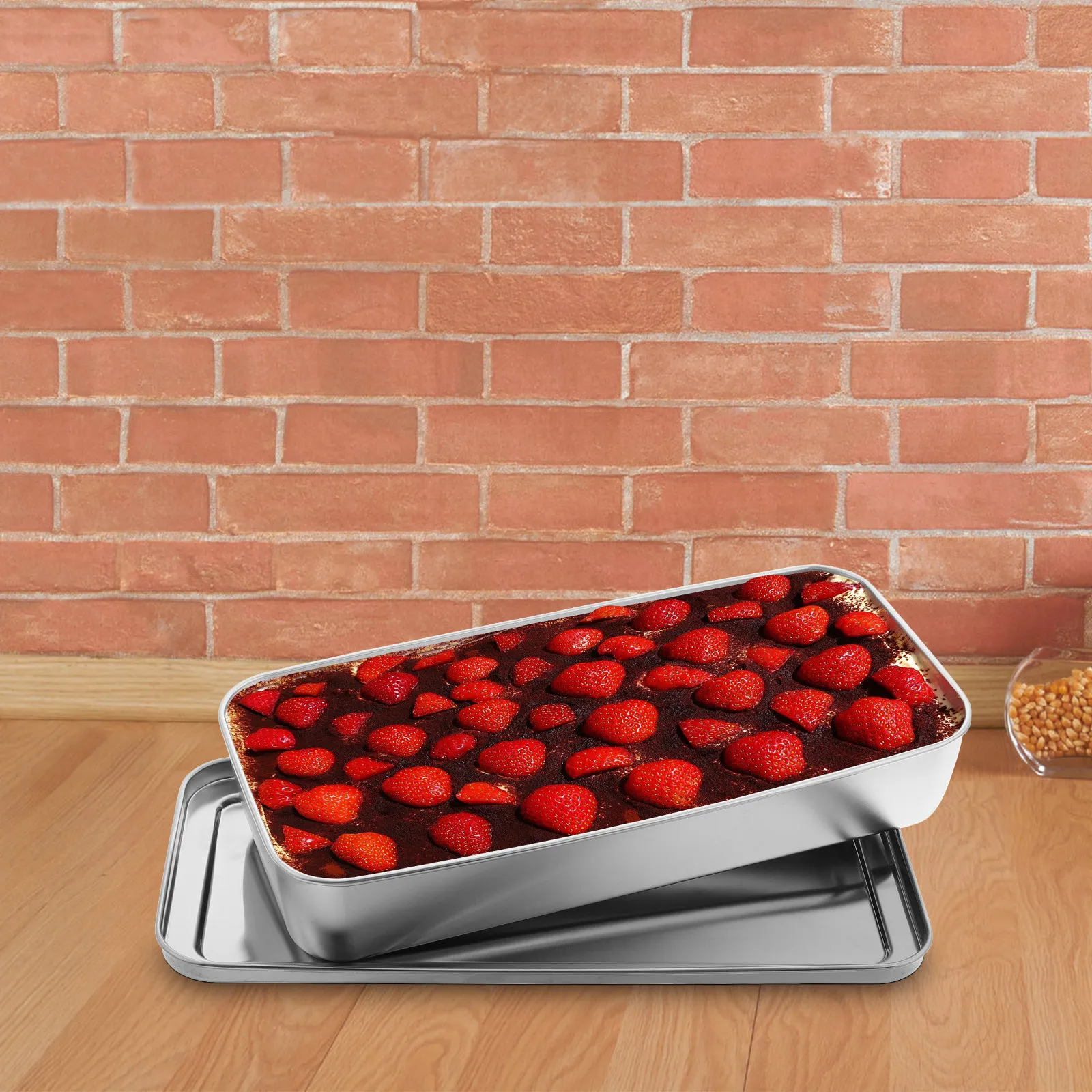 

Stainless Steel Rectangle Pan with Lid Baking Tiramisu Cheesecake Cake Pan Covered Rectangular Metal Tray for Oven Toaster