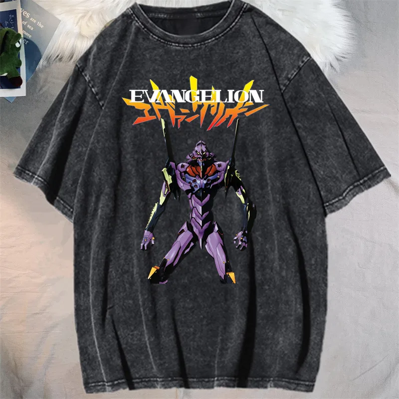 

Футболка оверсайз черная с принтом Neon Genesis Evangelion Unit-01 Awakened Evolution Purple Biomech Acid Wash, летняя коллекция 2026