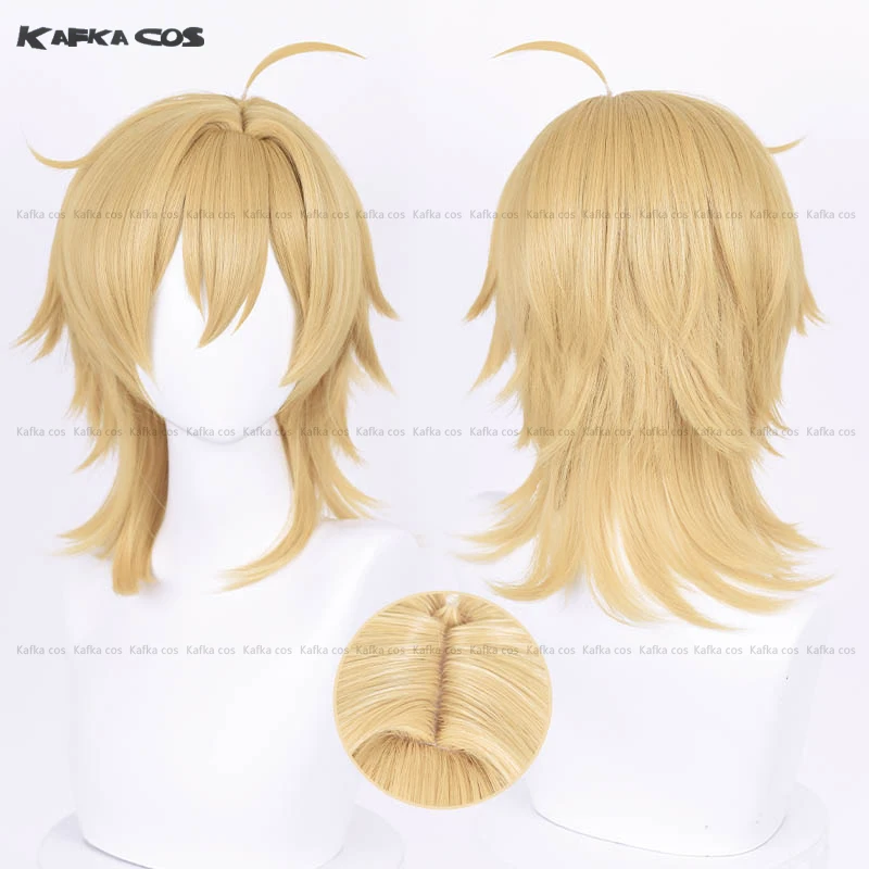 ES Hakaze Kaoru Cosplay Wig 40cm Flax Golden Short Wigs Heat Resistant Synthetic Hair For Women Men Halloween Party