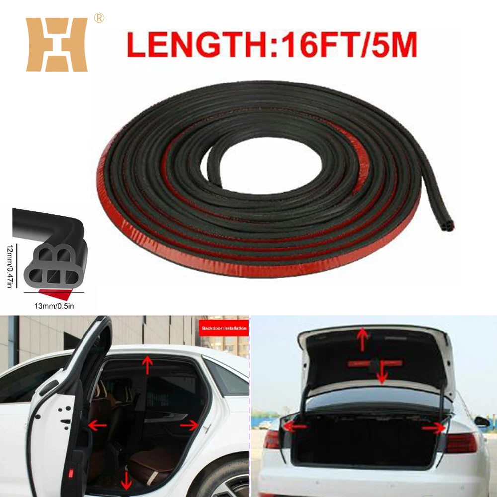 5Meters Car Door Seal Strips Sticker B Shape Weatherstrip Rubber Seals Sound Insulation Sealing Automobiles Interior Accessories