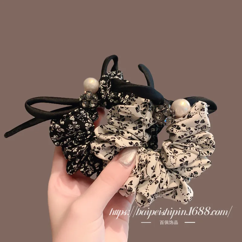 

Набор резинок для волос с цветочным узором и жемчужной кружевной отделкой, весна 2025, элегантные винтажные резинки для хвоста для девочек-подростков