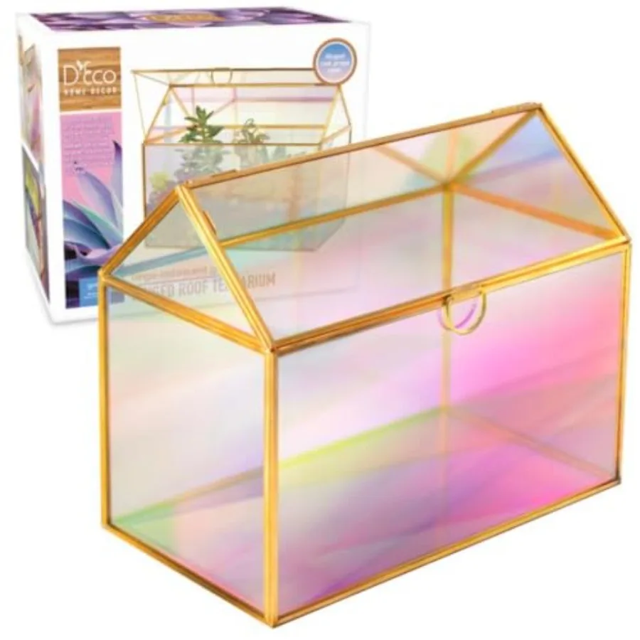 Iridescent Glass House Centerpiece 10x6x8 - Planter Terrarium- Spring Home Decor and Wedding Letterbox - Fill with Succulents,