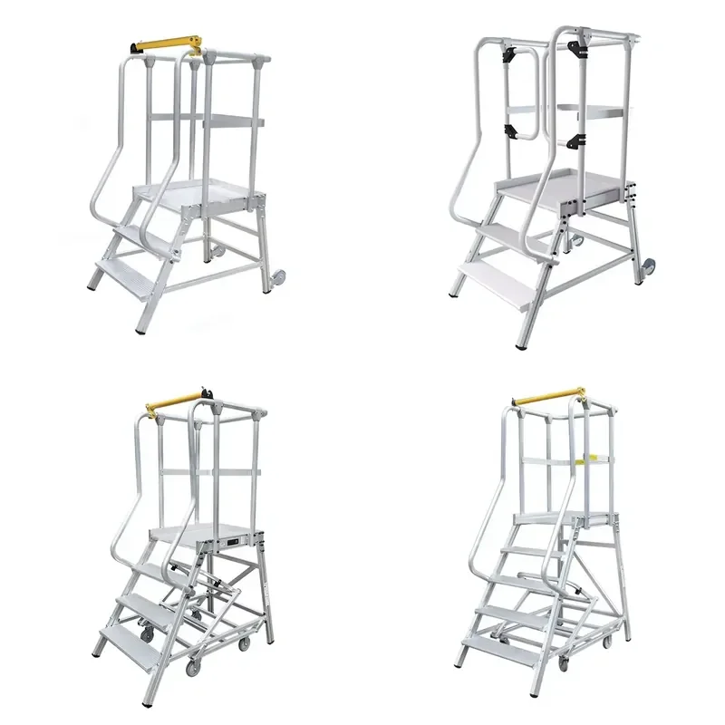 

3 Steps Mobile Safety Stair Work Platform Aluminum Ladder Platform With Retractable Caster System