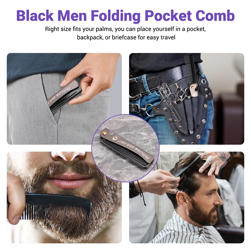 مشط جيب قابل للطي للرجال ، مشط لشعر اللحية وفك الأسنان ، مقبض معدني ، تمشيط قابل للطي ، مشط لشارب الوجه ، 1 ford