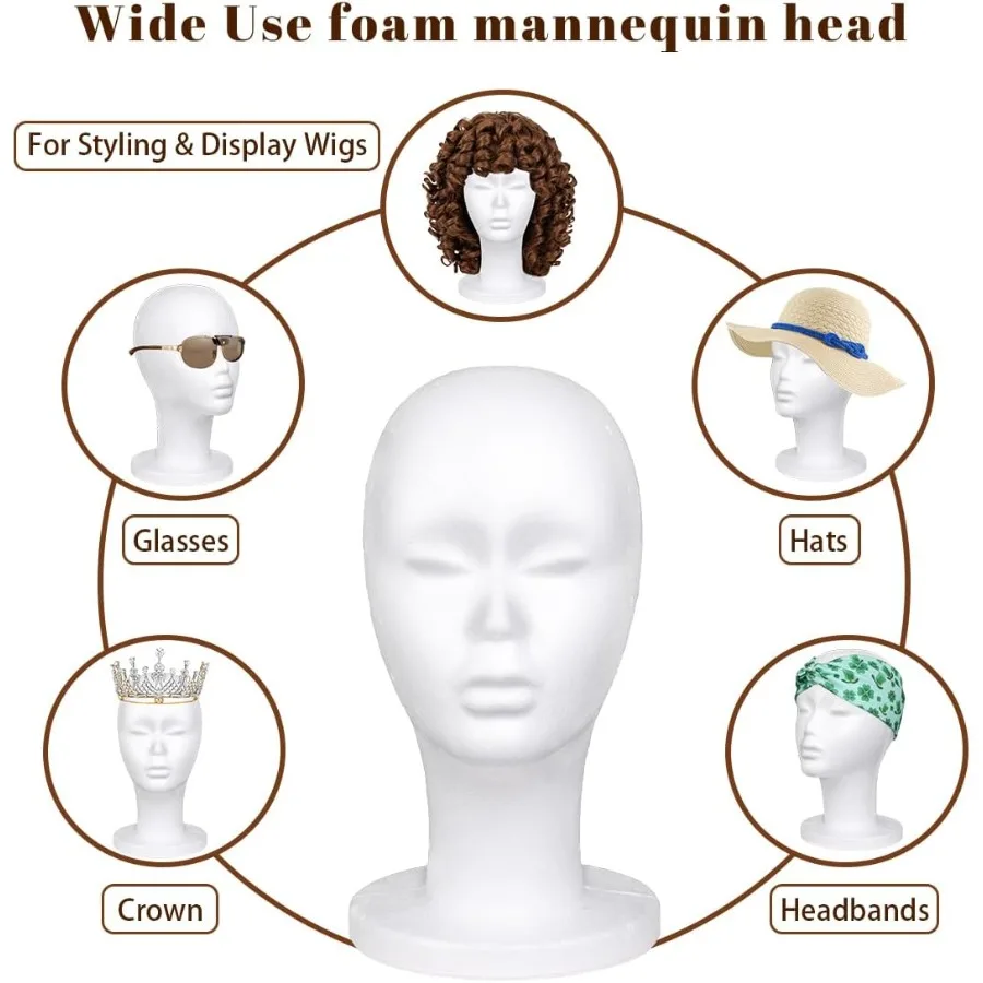 Leeven 1 szt. Piankowa głowa manekina do peruk, damska głowa manekina z polistyrenu, ekspozytor do peruk, model do stylizacji, ekspozycja na kapelusze i akcesoria do włosów