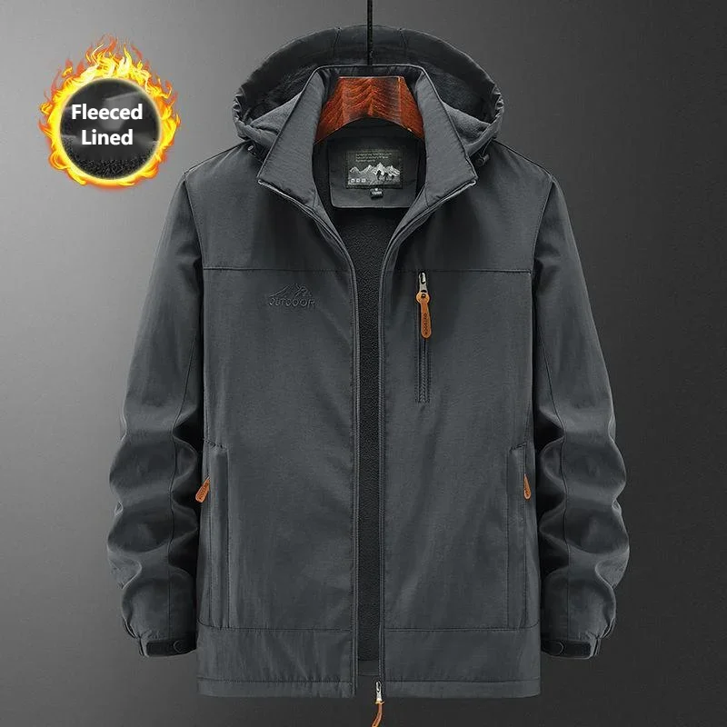 Men Fleeced Lined Tactical Jacket Thicken Fall Warm Waterproof Windbreaker Outdoor Hooded Coat Sports Military Field Outerwear