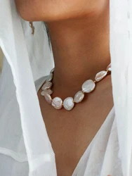Brass With 18K Gold Real Natural Baroque Pearl Choker Necklace Wedding Jewelry Runway T Show Party Gown Gothic Japan Korean