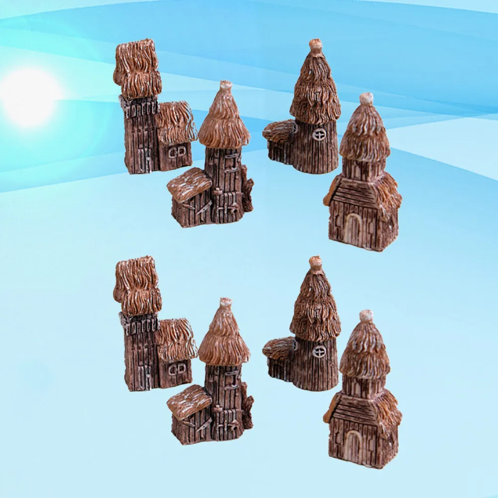 8Pcs Micro Landscape Ornaments Resin Castle Desktop Crafts Mini House Decorations for Home Office Succulent Plant Supplies