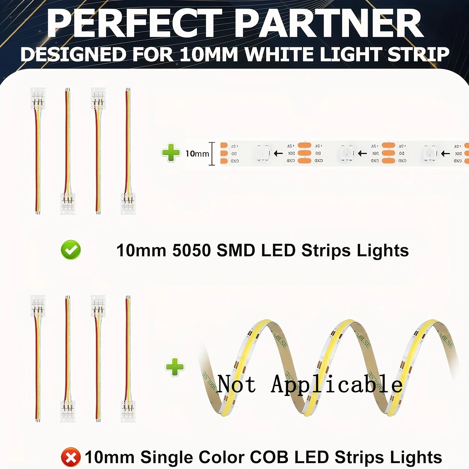 10/15 Stück 10mm 3-Pin Lötfreie Streifen-zu-Kabel Schnellverbinder Schnelle LED-Streifenverbinder Ohne Kabel für Einfarbige LED-Streifen – Detail 2