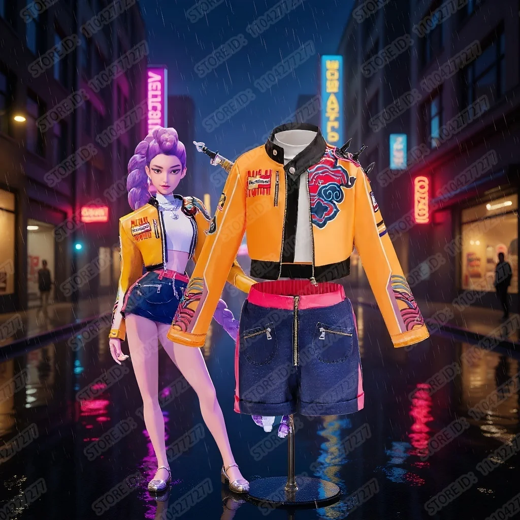 مجموعة الهيب هوب للفتيات من فيلم Kpop Demon Hunter Rumi للفتيات لعب الأدوار في الهالوين زي كرنفال + قلادة