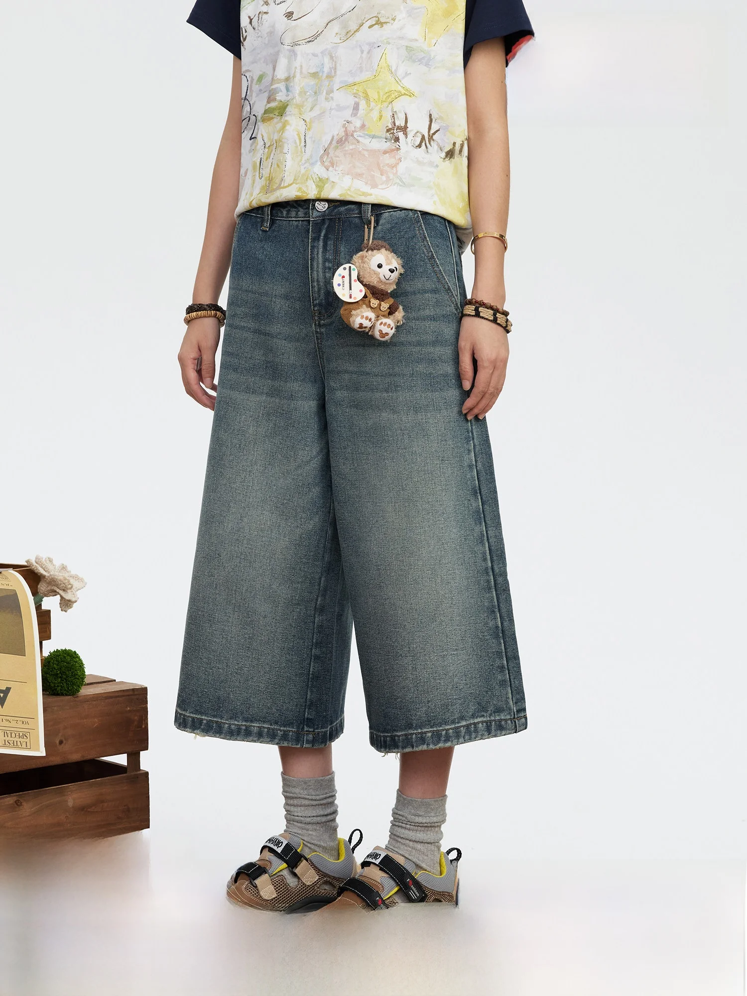 

Ретро джинсы с широкими штанинами, укороченные (7/8), универсальные, винтажные, цвета Hot Volcano S, женские летние брюки