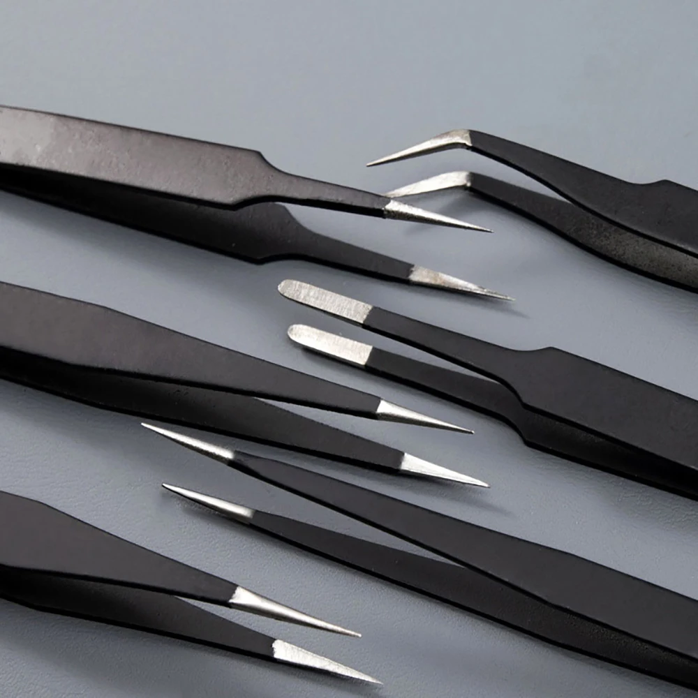 6PCS ESD Precision Tweezers Set Anti-Static Stainless Steel Tweezers Repair Tools For Electronics Repair Soldering Craft Tools