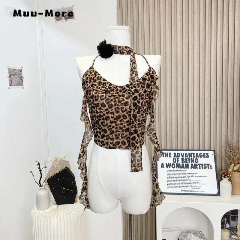 

Hotsweet Leopard Print Sleeveless Fashion Sheath Tanks Top 2024 Summer Women Retro Y2k Slim Fit Lace-up Crop Top Female Vest