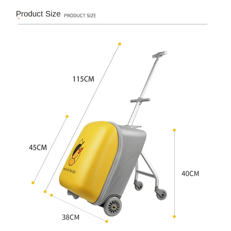 Kids Cartoon Riding Carry-on Luggage 2024 Child Trolley Box Expansion Scooter with Guardrail Suitcase Rolling Yellow