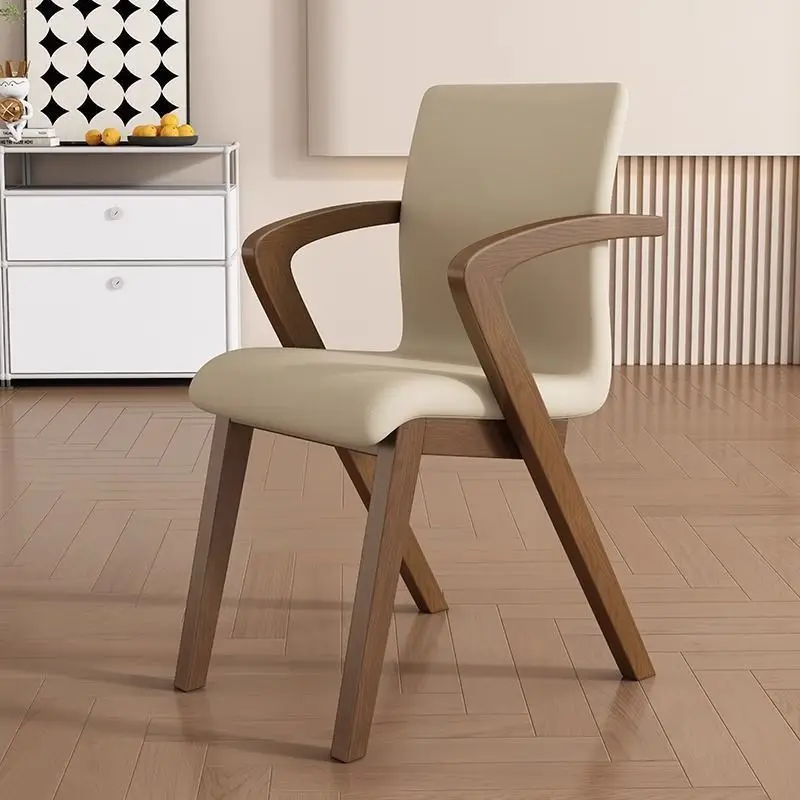 New Walnut Solid Wood Arm Dining Chair, Nordic New Chinese Leisure Chair for Home Cafe