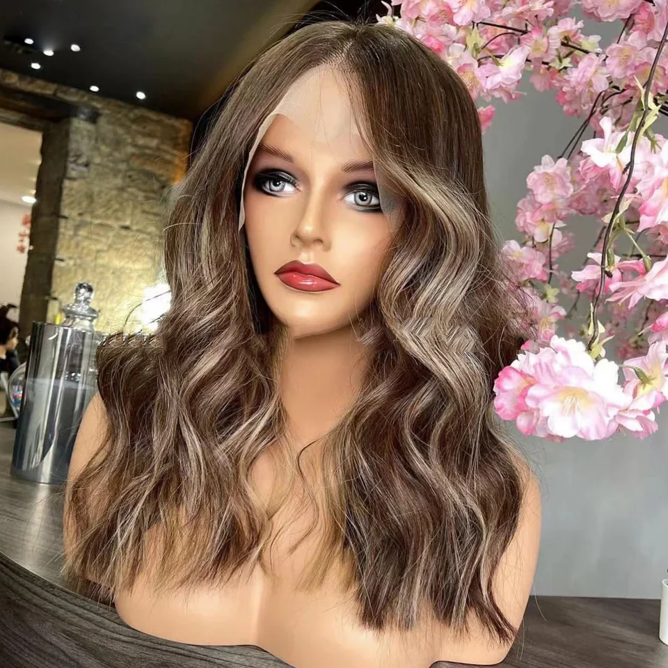 Soft Long HIghlight Brown 28inch Wave 5x5 Silk Base  Jewish Human Hair Wig Baby Hair HD Lace European Hair Preplucked