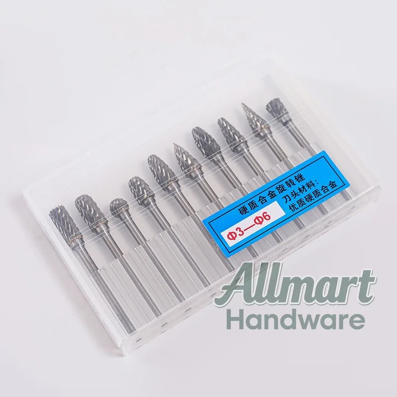10PCS Wood Carbide Rotary Burr Set, Woodworking Router Bits, Wood Carving Engraving Burrs for Electric Grinder Kit