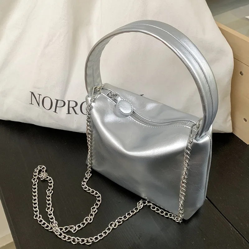 Fashion Soft PU Chain Handbag Small Square Bag for Women Casual Mini Shoulder Crossbody Bag Daily Commuter Boston Bag