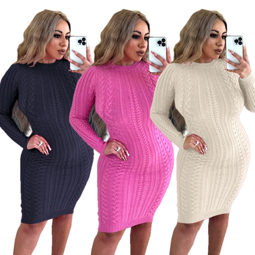 Women's Solid Color Backless Long Sleeved Sexy Fashion Sweater Dress 2024 Autumn