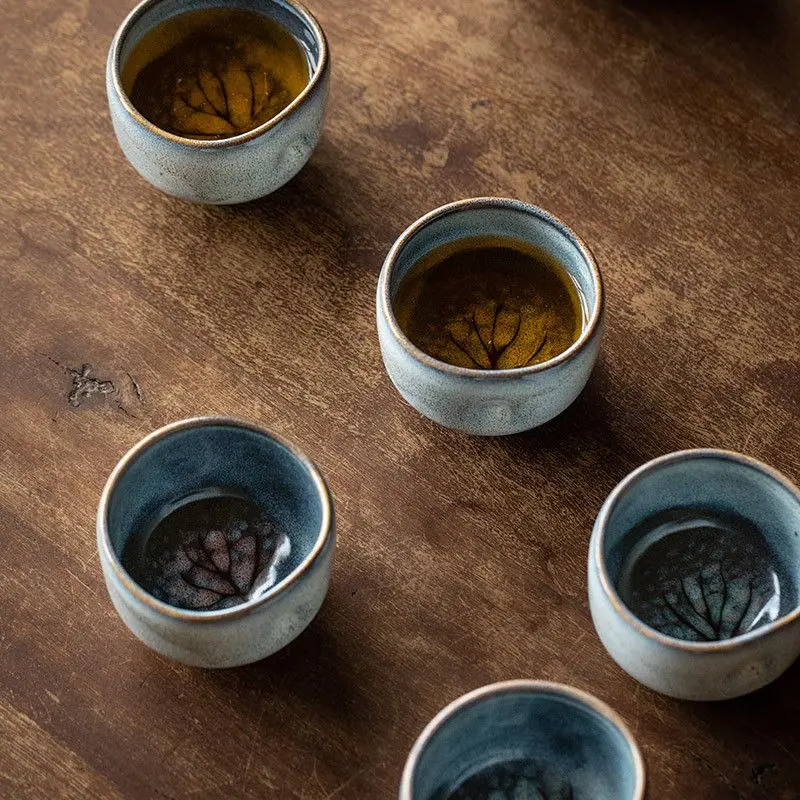 Colorful tree shade teacup five-piece kung fu tea set kiln-changed ceramic Japanese retro cup