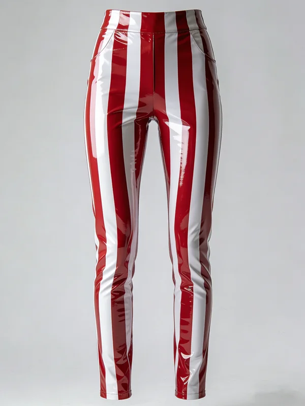 

Sexy Latex Trousers Red White High Waist Flare Leg Shiny Slim Fit Club Night Outfit Cosplay Masquerade