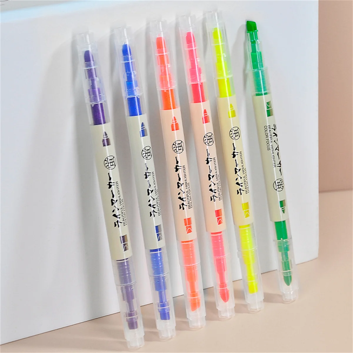 

6PCS/Set Double Headed Highlighter Pen Set Fluorescent Markers Highlighters Pens Art Marker Colorful Cute Kawaii Stationery