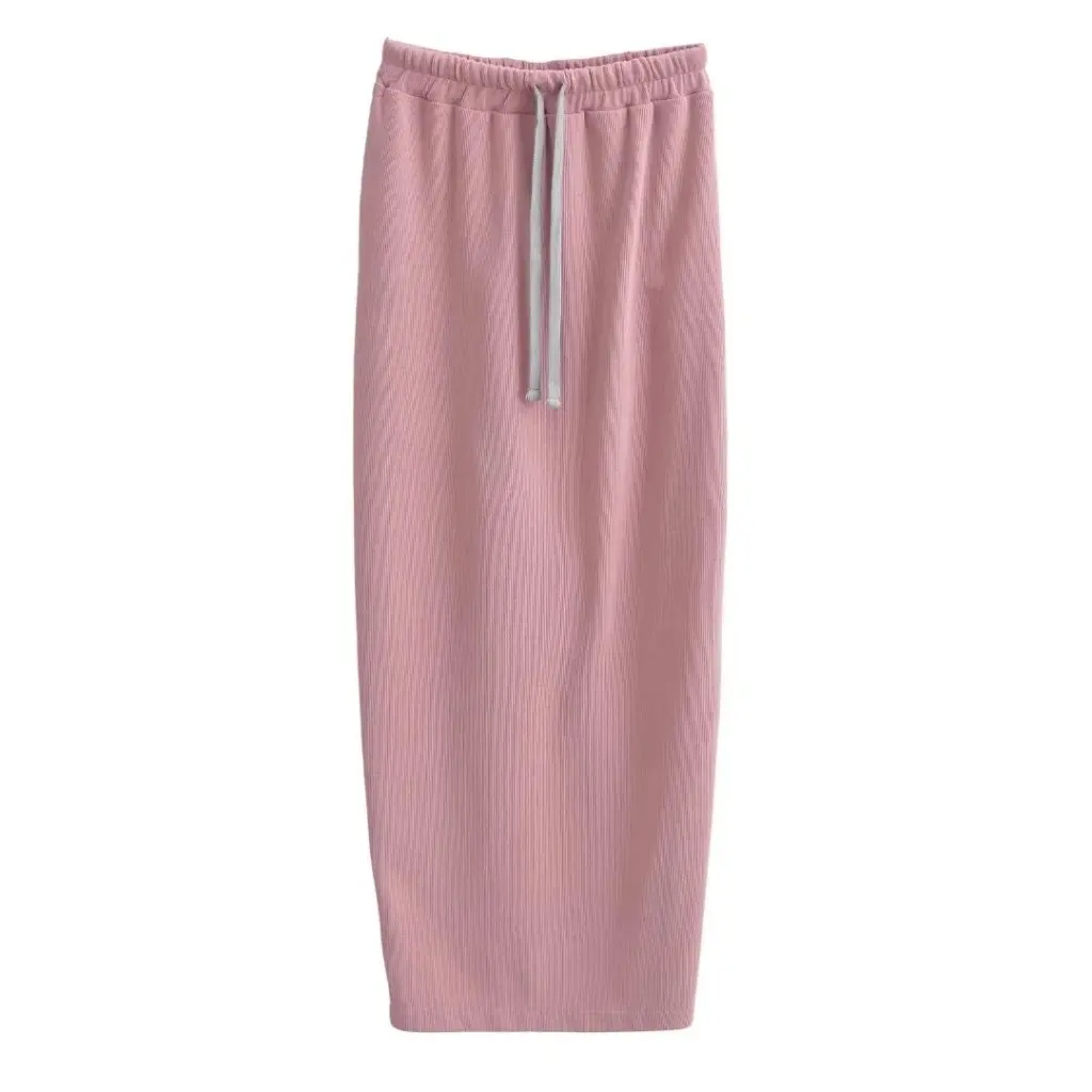 

Women's High Waist A-Line Skirt Thickened Winter Style European American Drawstring Lace-Up Back Slit Long Skirt