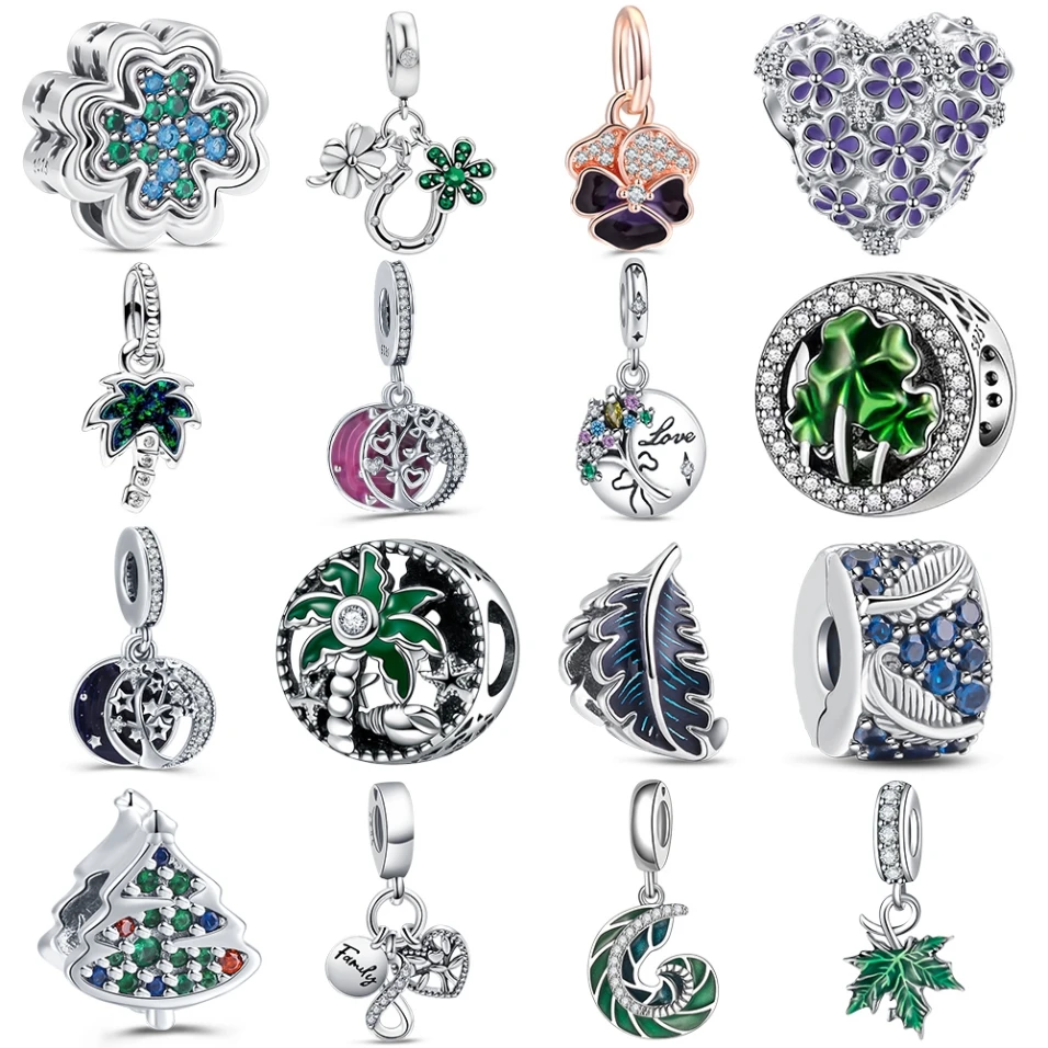 Original 925 Sterling Silver Charms Tree Sock Leaves Noctilucent Flower Pendant Beads Fit Brand Bracelets Women DIY Jewelry