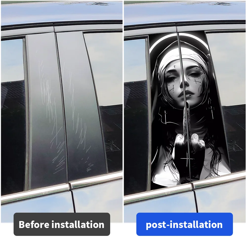 Gothic Nun Sister Car Stickers Funny Auto B Pillar Waterproof Decoration DIY Cover Car Doors Pillar Sunscreen Decals Accessories