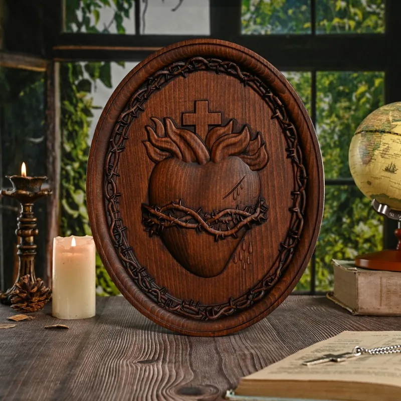 Vintage Religious Wood Carving Sacred Heart Sacred Family Sacred Hearts Wall Home Living Decoration