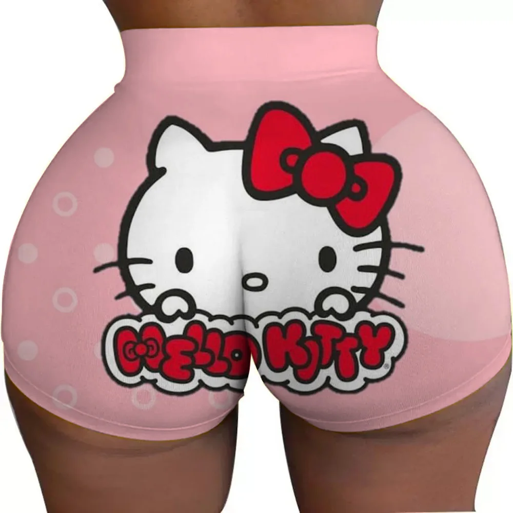 カスタムハローキティかわいい漫画バイカーランニングワークアウトショーツ女性のためのアニメジムアスレチックヨガショーツ
