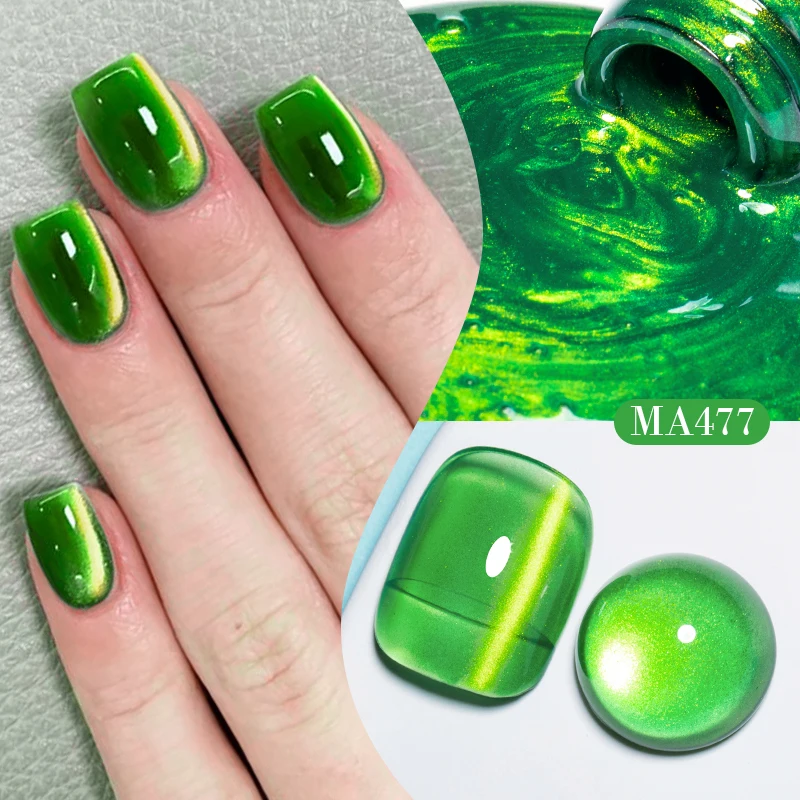 MEET ACROSS 7ml Green Jade Cat Magnetic Gel Nail Polish Mint Emerald Color Spring Summer Simple Nail Art Gel Varnish Manicure