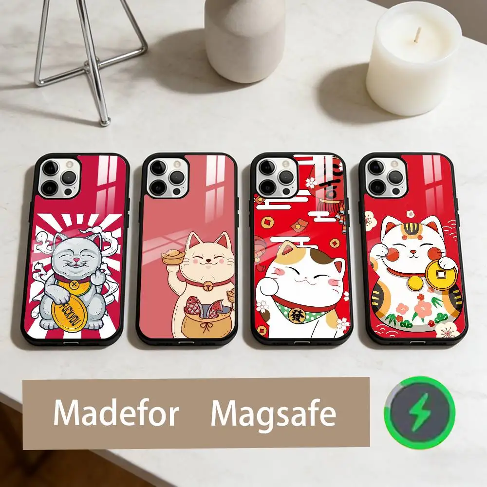 

M-Maneki Neko Lucky Money Cat Phone Case For iPhone17,16,15,14,13,12,11 Plus,Pro Max Magnetic For Magsafe Wireless Charging