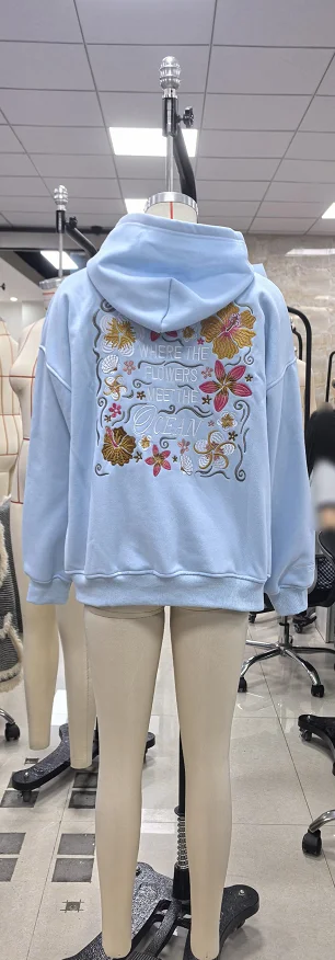 المرأة الخريف عارضة هوديس الظهر الأزهار التطريز طويلة الأكمام فضفاضة تناسب بلوزات الأزياء السترة الشارع الشهير